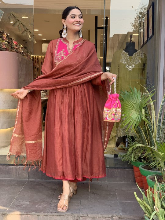 stunning cotton kurti anarkali 3-piece set
