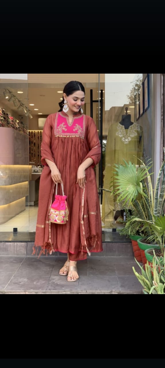 stunning cotton kurti anarkali 3-piece set