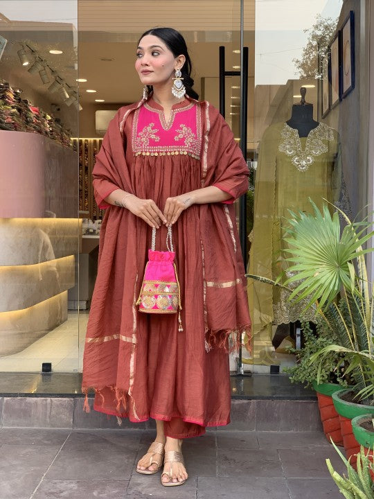 stunning cotton kurti anarkali 3-piece set