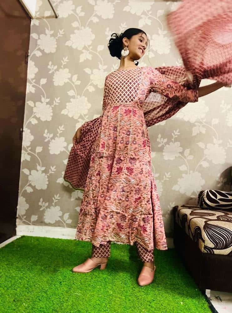 Jaipuri Hand Block Anarkali Kurta with Gota Detailing