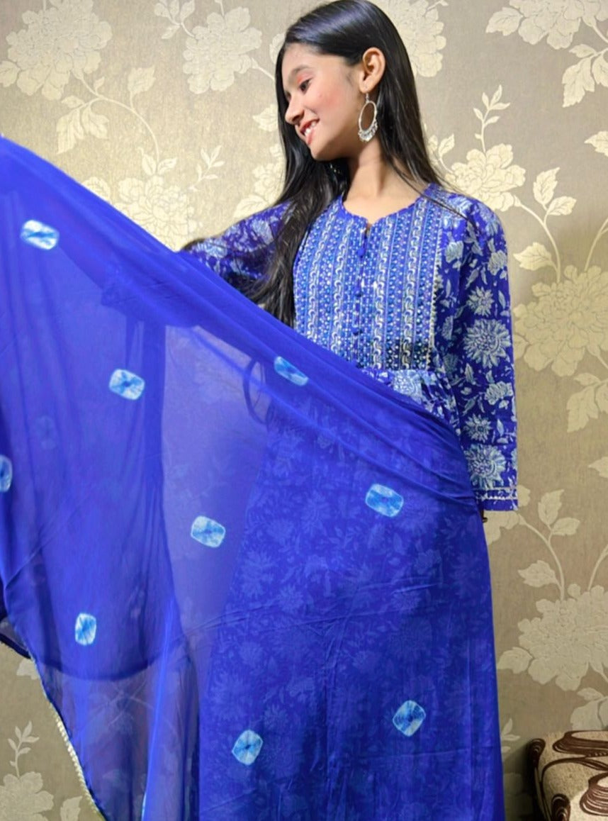 Royal Blue Handblock Kurta Set