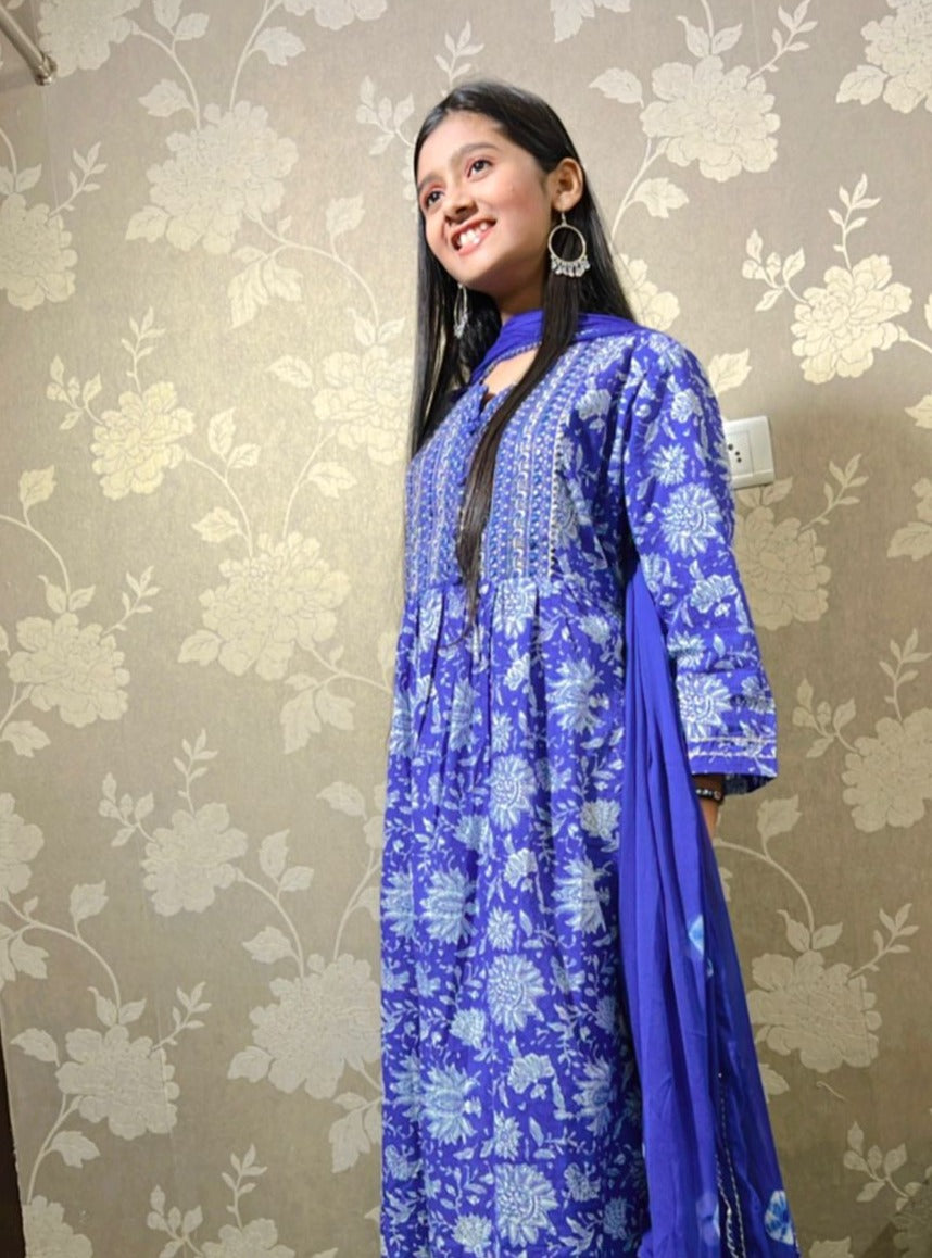 Royal Blue Handblock Kurta Set