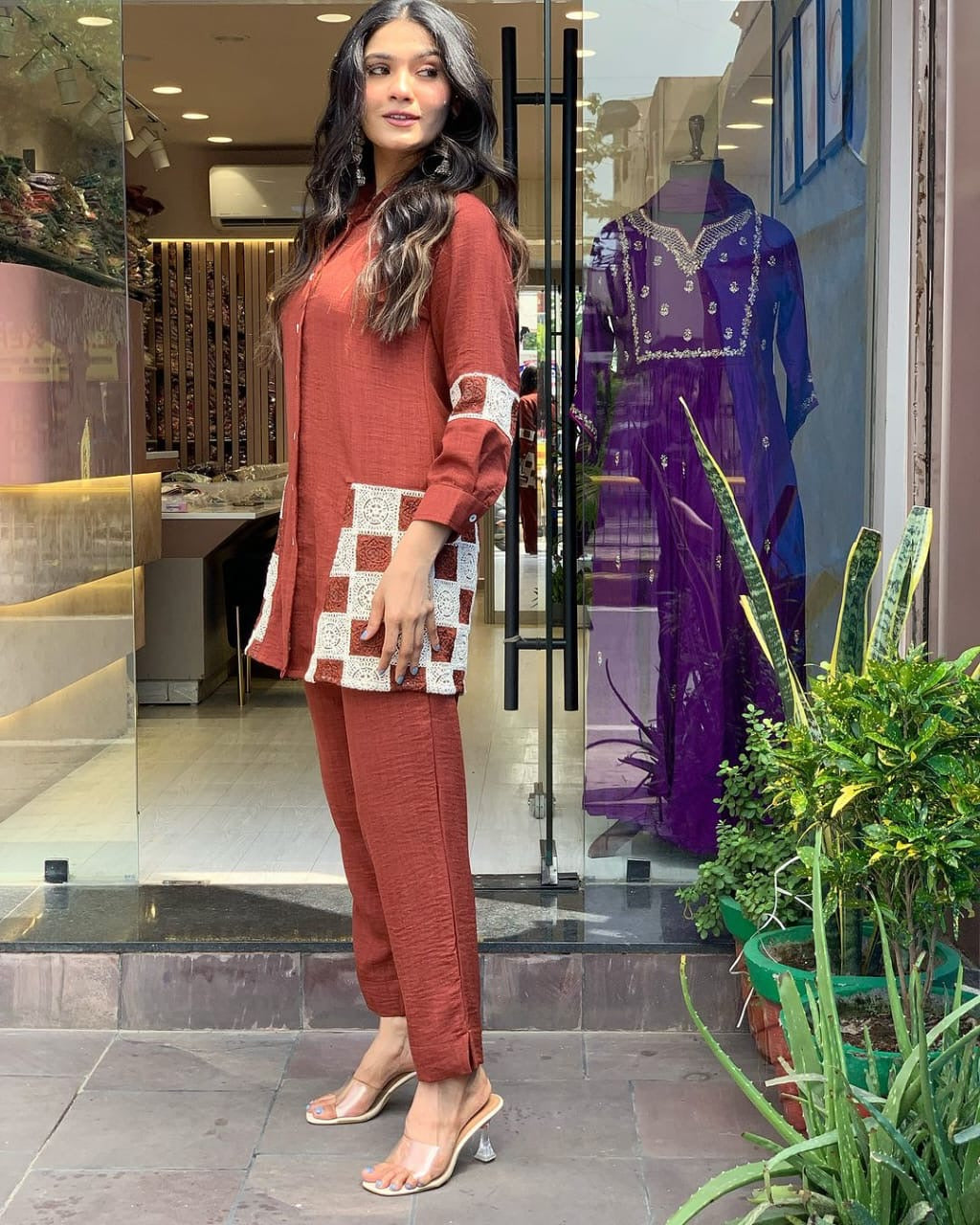 Maroon pure cotton classy cord sets