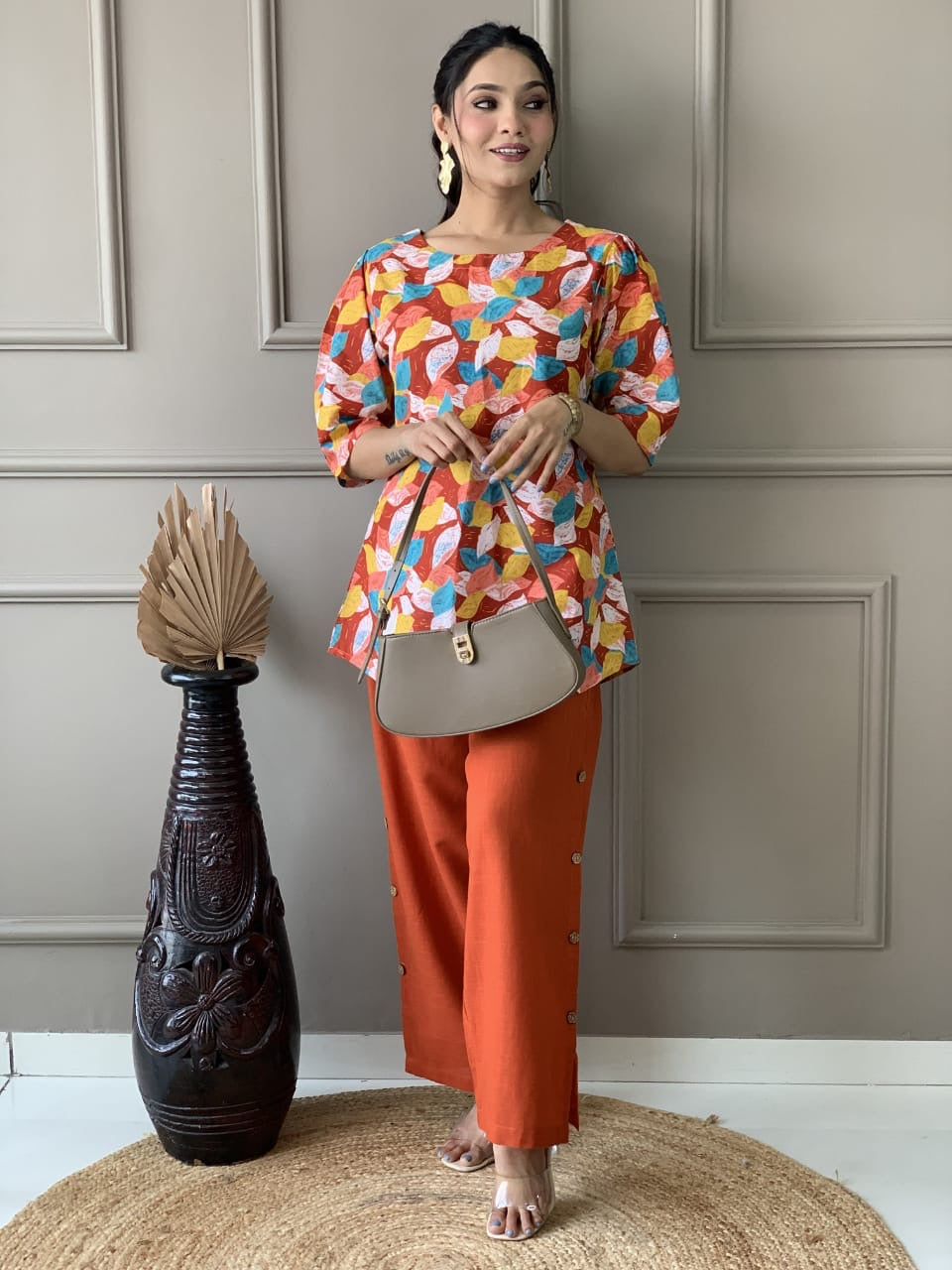 Pure cotton cord sets with puffed sleeves