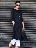 Formal Office Wear Black And White Jam Cotton Classy Kurta Set
