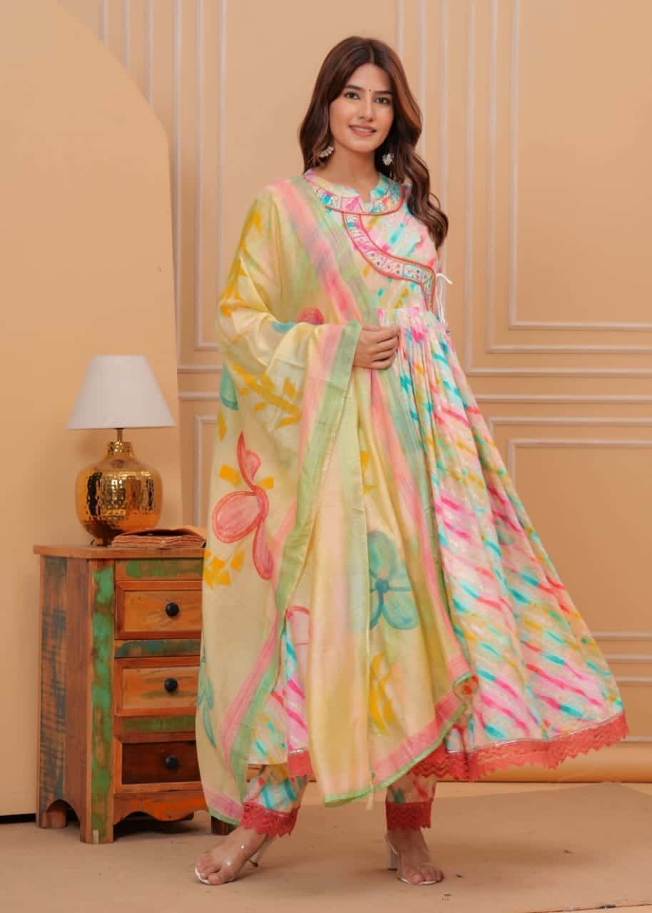 Heavy party wear sequence and mirror work kurta set