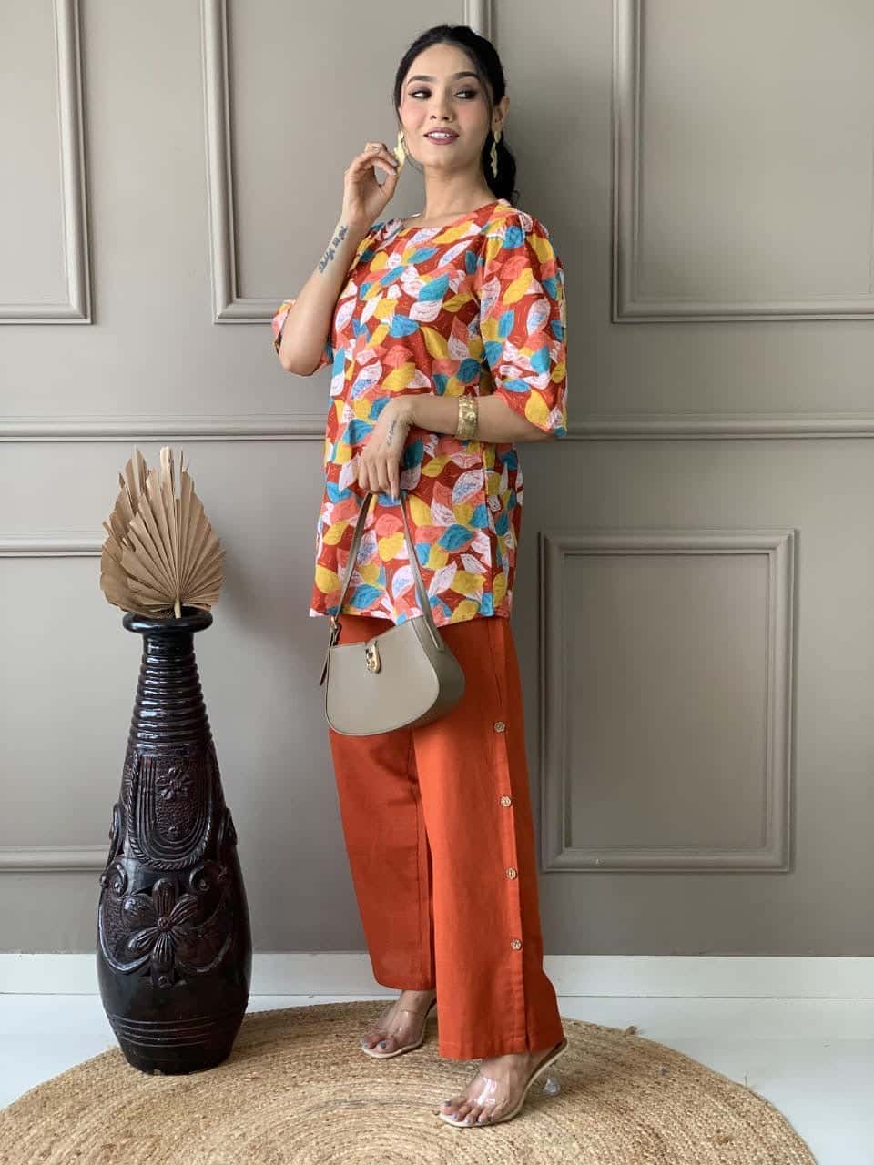 Pure cotton cord sets with puffed sleeves