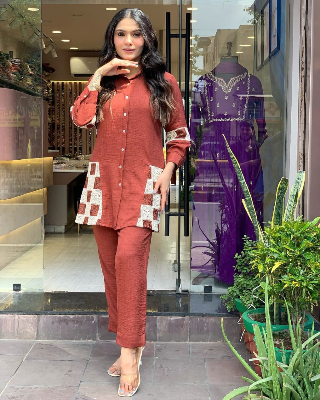 Maroon pure cotton classy cord sets