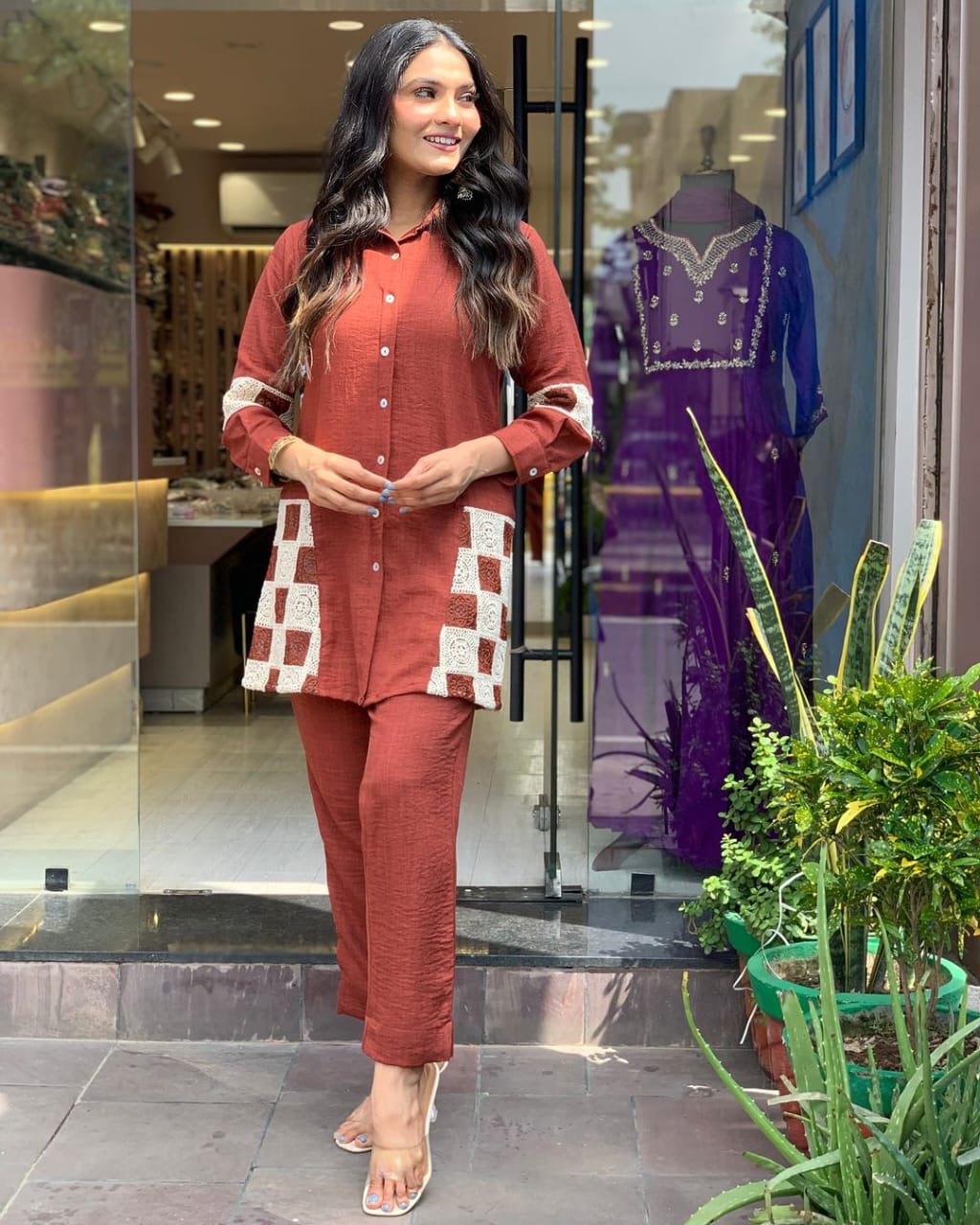 Maroon pure cotton classy cord sets