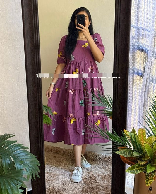 Beautiful Purple Embroidery Midi Dress