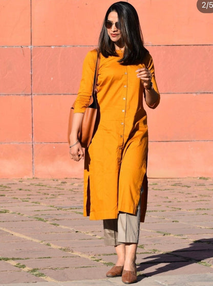 Orange Kesariya Jam Cotton Kurta Set