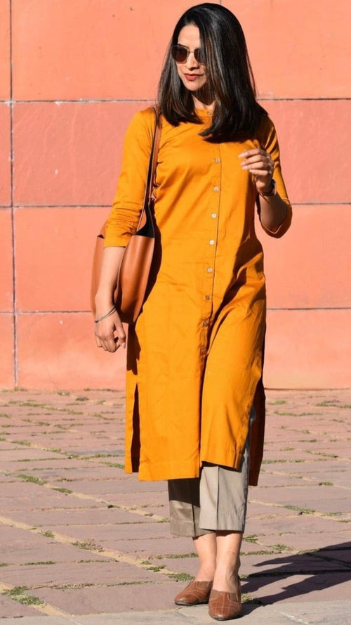 Orange Kesariya Jam Cotton Kurta Set