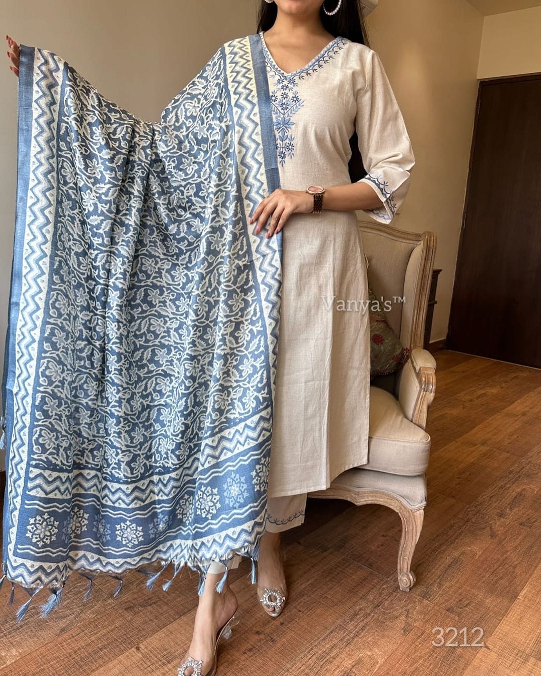 JT Beautiful handloom cotton kurta pant set with art silk dupatta