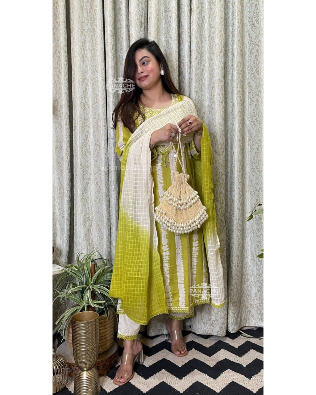 Premium Heavy Cotton Full Printed Kurti Detailed Neckline Work With Shells Or Pant Handwork & Heavy Lace With Kota doriya tye Dye Dupatta