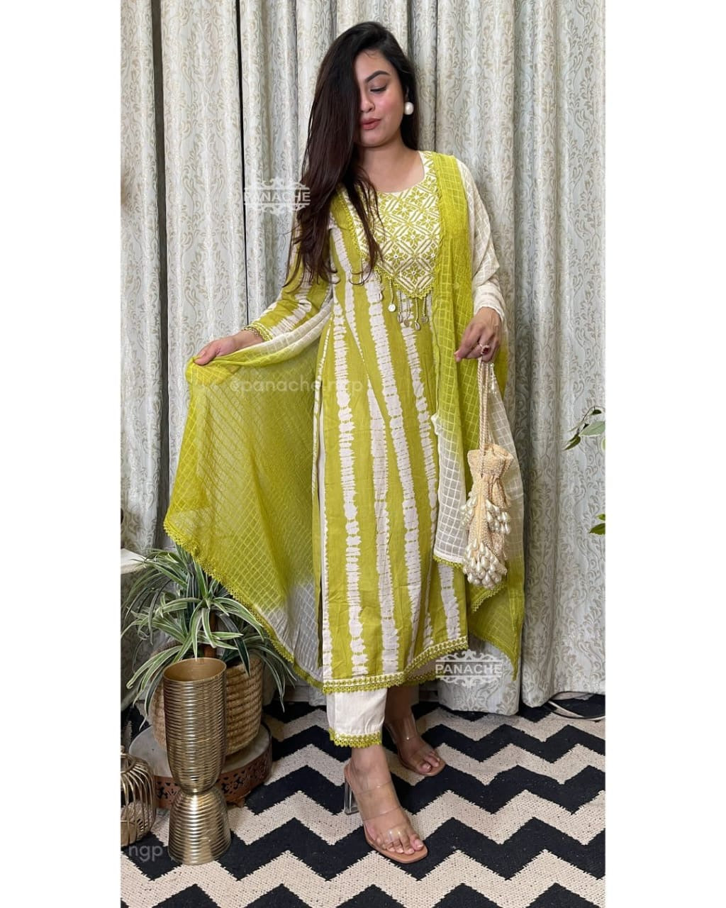 Premium Heavy Cotton Full Printed Kurti Detailed Neckline Work With Shells Or Pant Handwork & Heavy Lace With Kota doriya tye Dye Dupatta