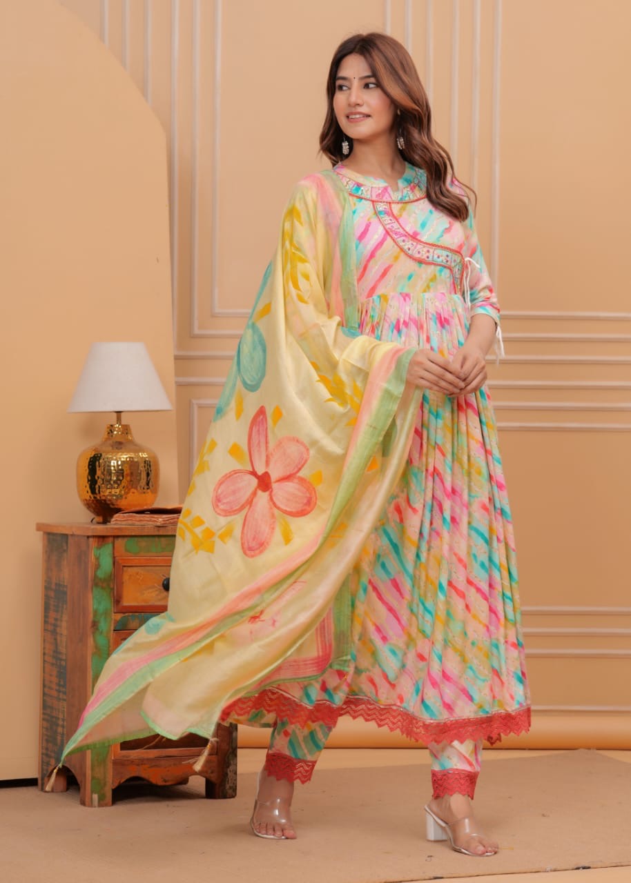 Heavy party wear sequence and mirror work kurta set