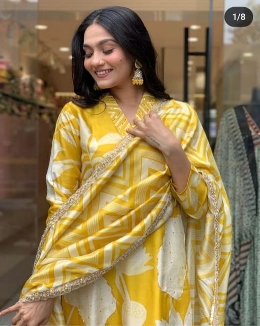 Muslin digital print kurti pant dupatta set