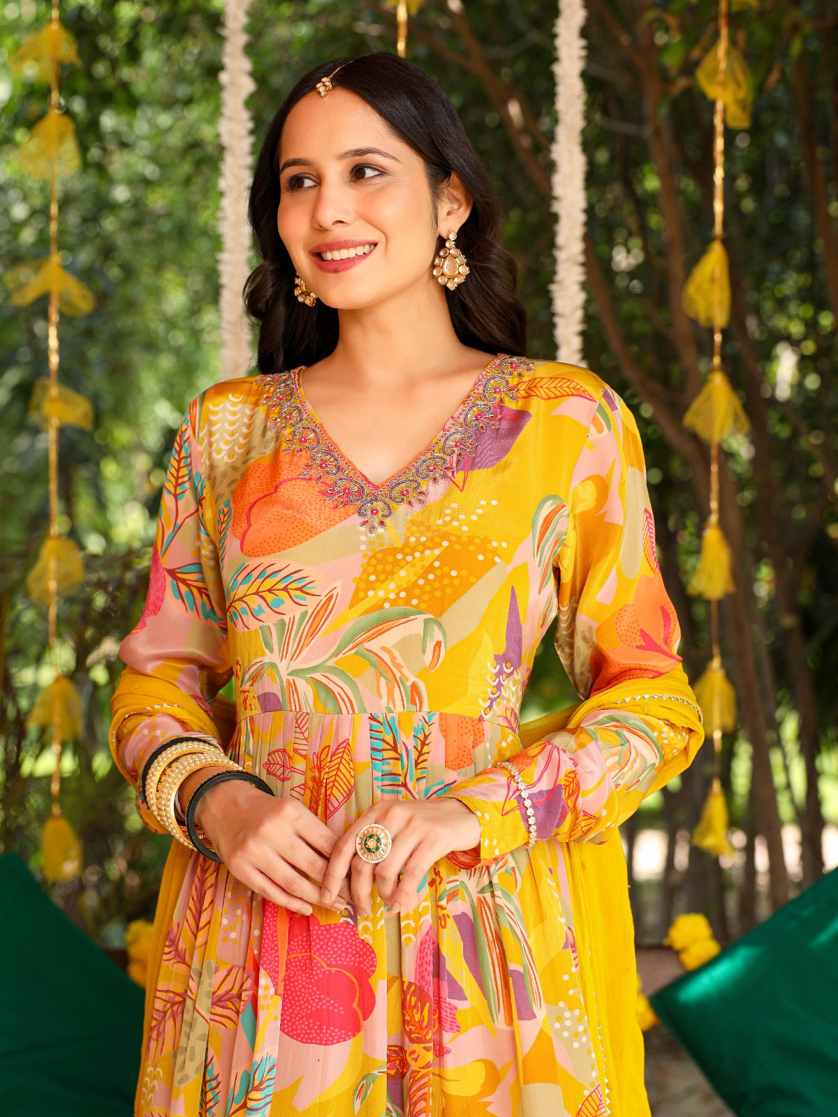 Yellow omen Embroidered PURE RUSSIAN SILK kurta set