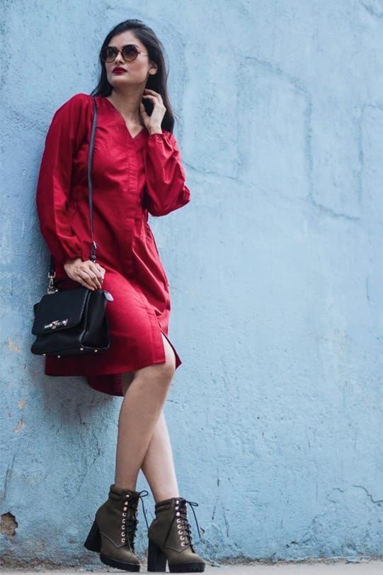 Stylish Red Cotton Dress