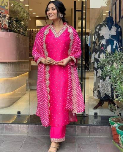 Heavy quality banana silk kurti pant dupatta set