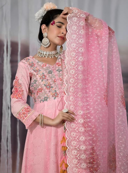 Pink Cotton Shifley Anarkali Set