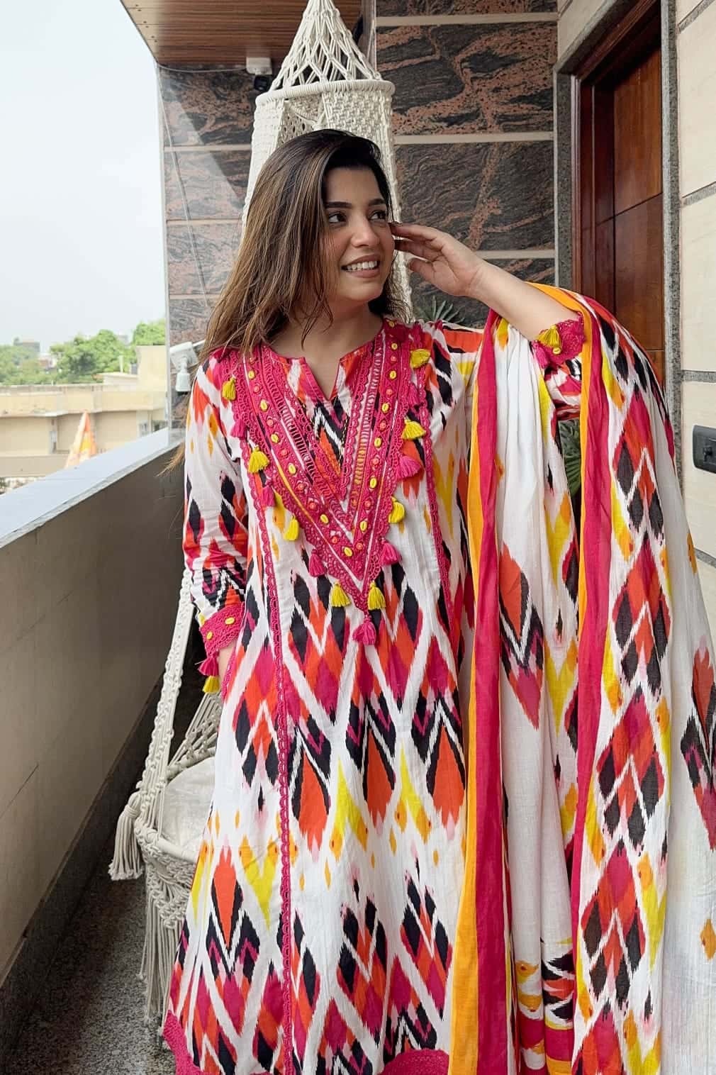 Beautiful Flower Style A-line kurta set
