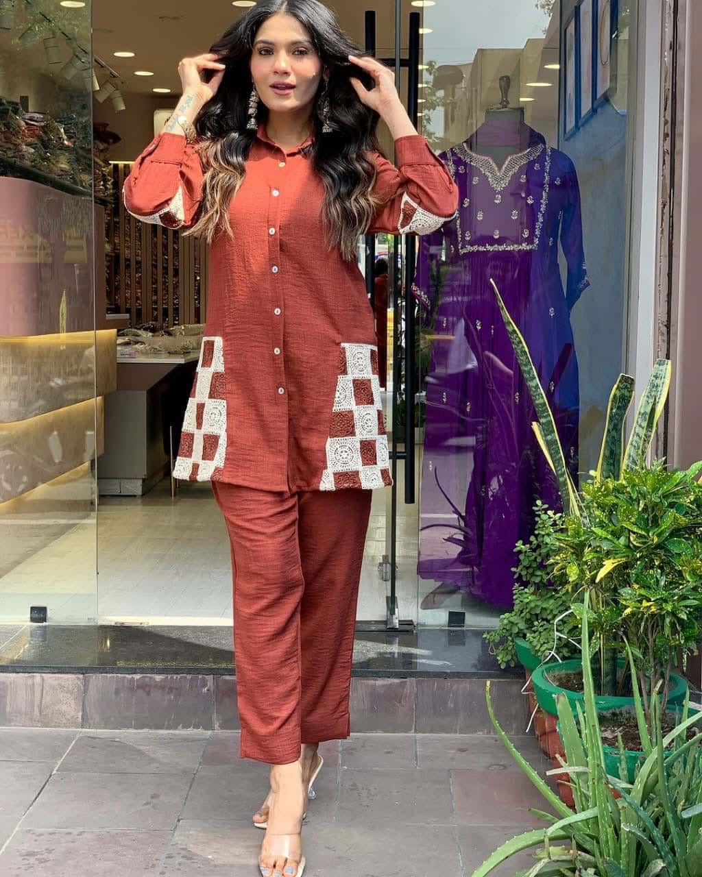 Maroon pure cotton classy cord sets