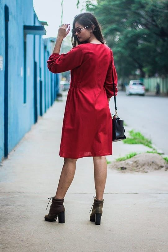 Stylish Red Cotton Dress