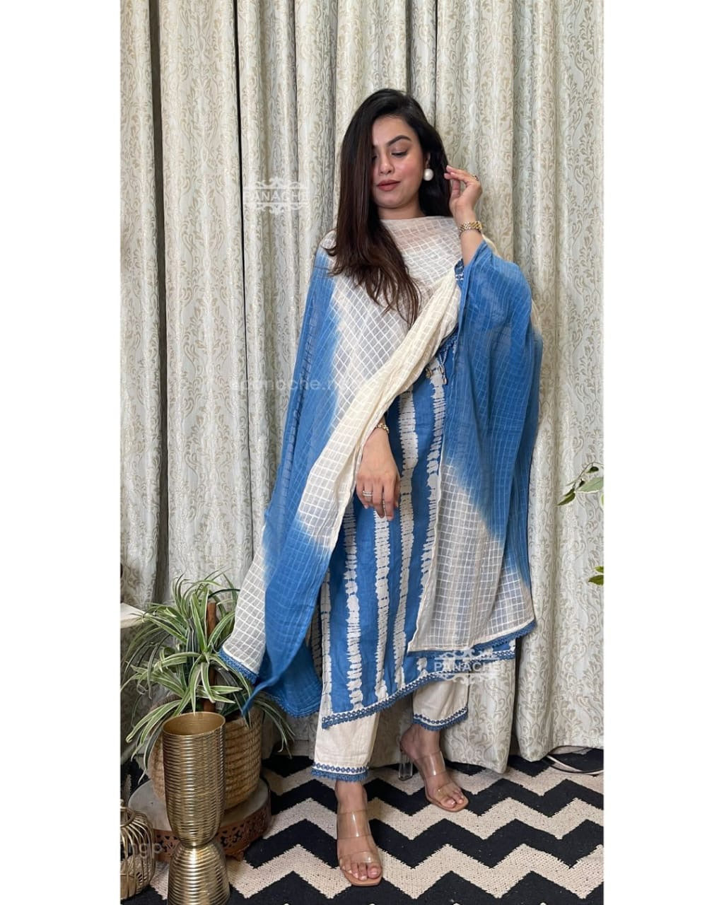 Premium Heavy Cotton Full Printed Kurti Detailed Neckline Work With Shells Or Pant Handwork & Heavy Lace With Kota doriya tye Dye Dupatta