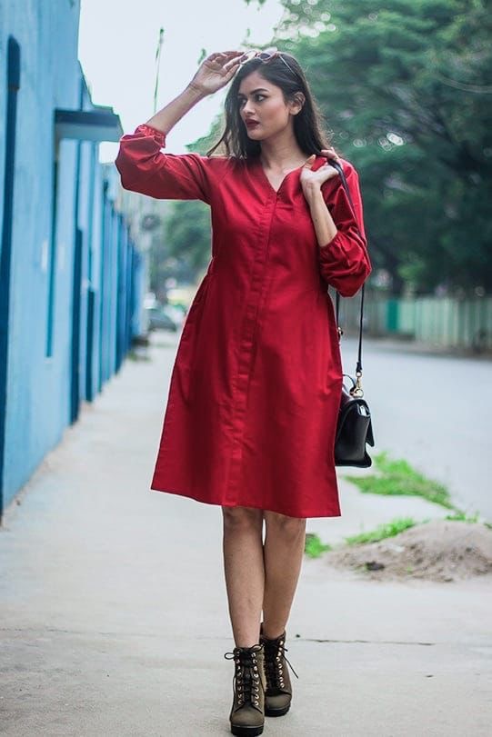 Stylish Red Cotton Dress
