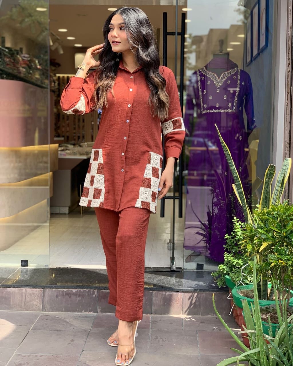 Maroon pure cotton classy cord sets