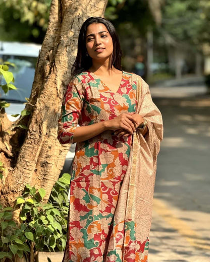 Beautiful Floral Silk Suit Set