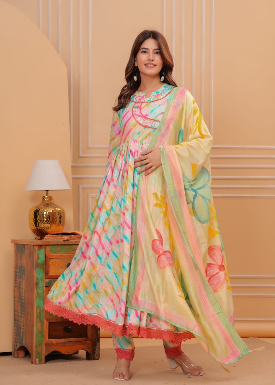 Heavy party wear sequence and mirror work kurta set