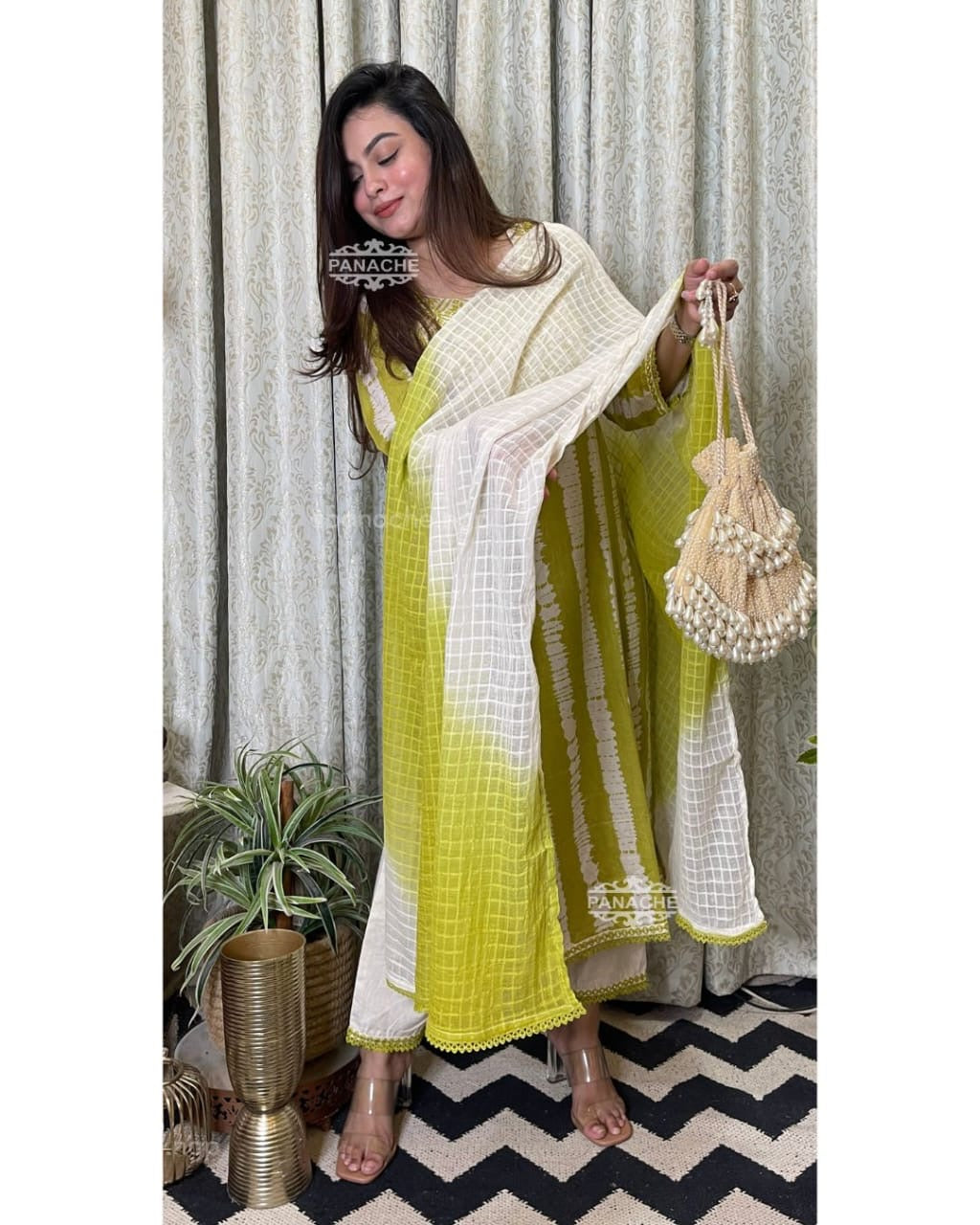 Premium Heavy Cotton Full Printed Kurti Detailed Neckline Work With Shells Or Pant Handwork & Heavy Lace With Kota doriya tye Dye Dupatta