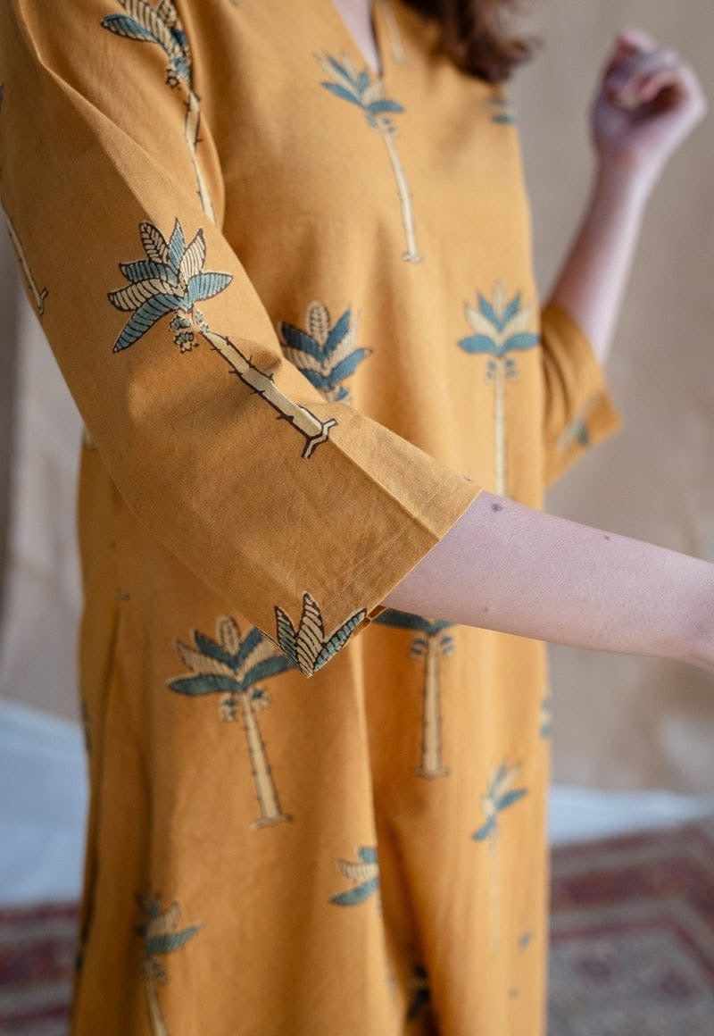 Beautiful mustard cotton comfortable kurta plazzo set