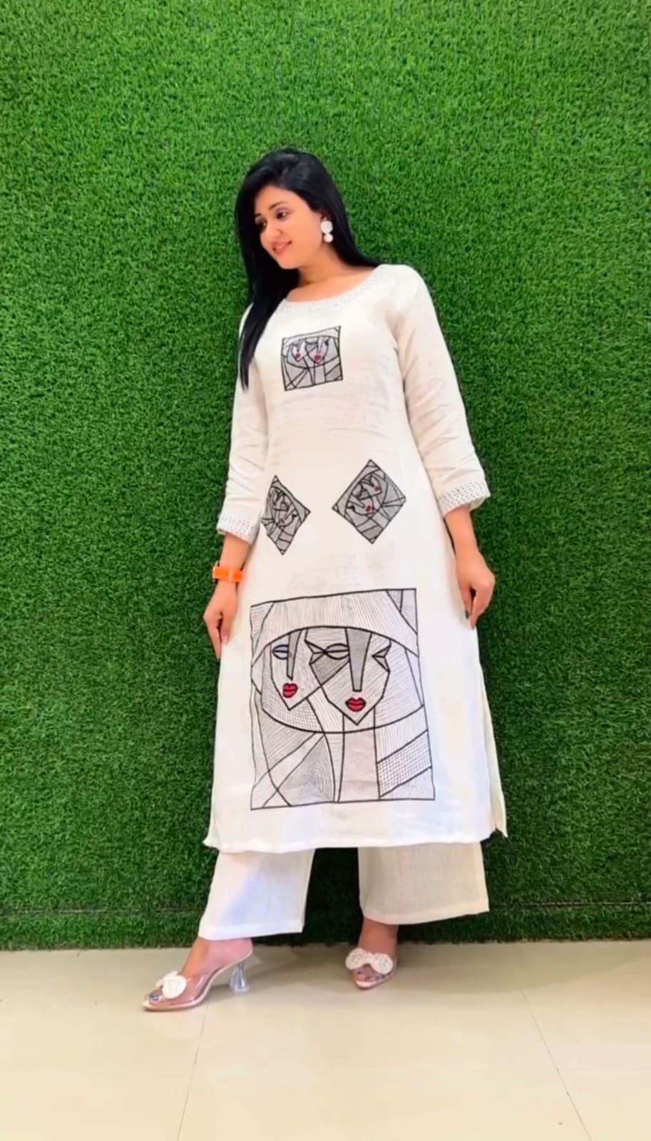 Off-white Flex Cotton Handwork Kurta Set