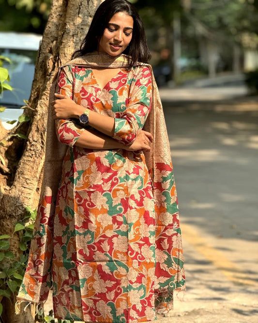 Beautiful Floral Silk Suit Set
