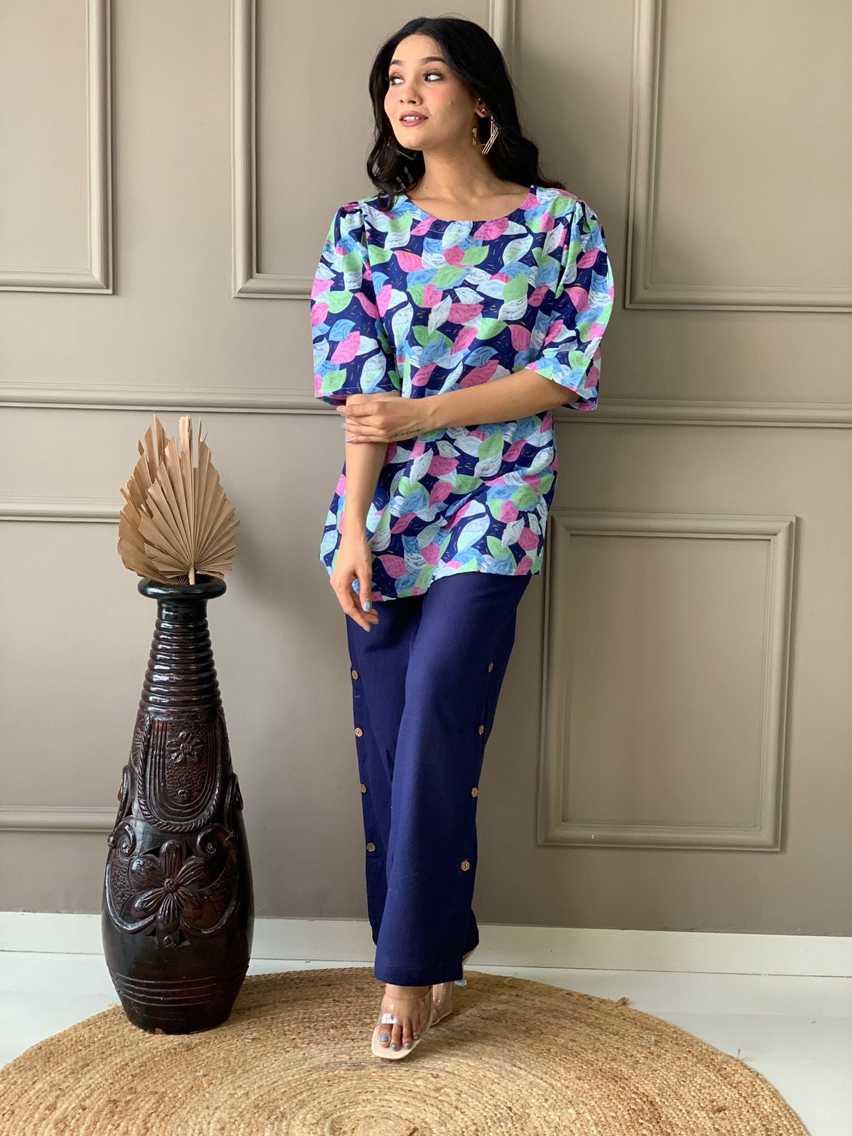 Pure cotton cord sets with puffed sleeves