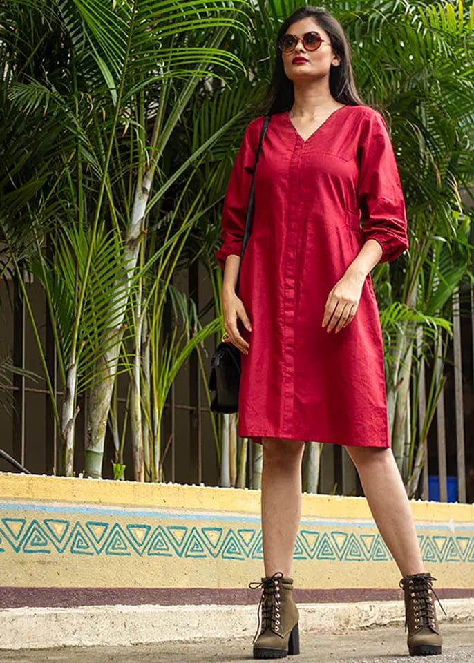 Stylish Red Cotton Dress