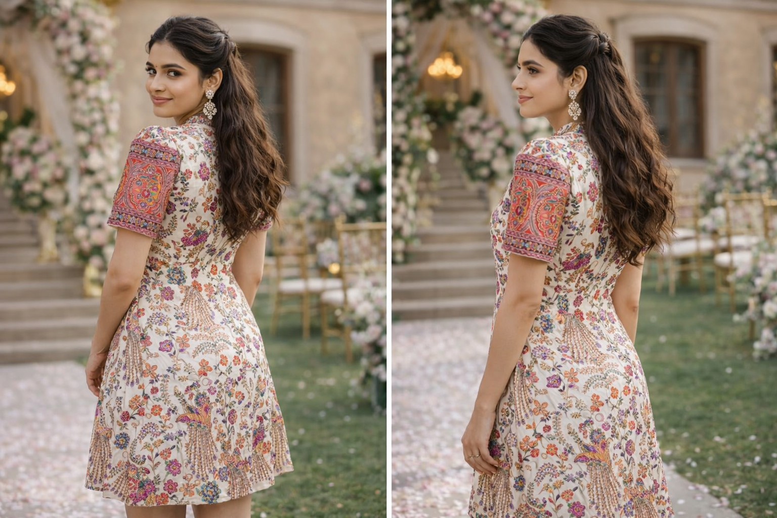 The Royal Peacock Gala: Hand-Embroidered Chinon Mini Dress