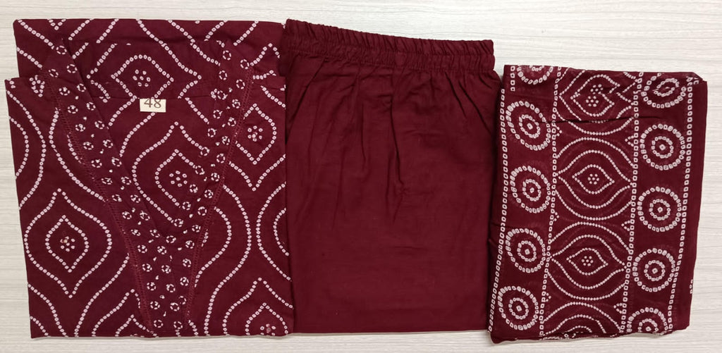 Maroon Cotton Kurta, Pant & Dupatta Set