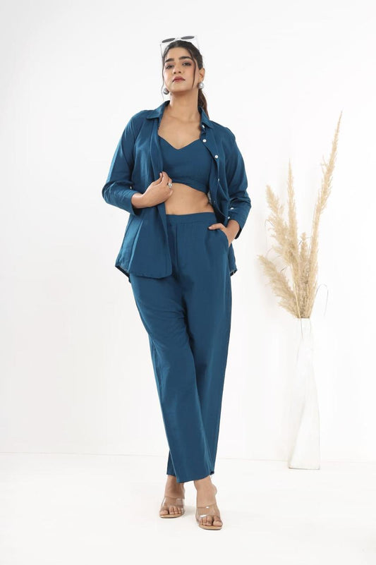 Cotton Slub Classy Three Piece Co-Ordset