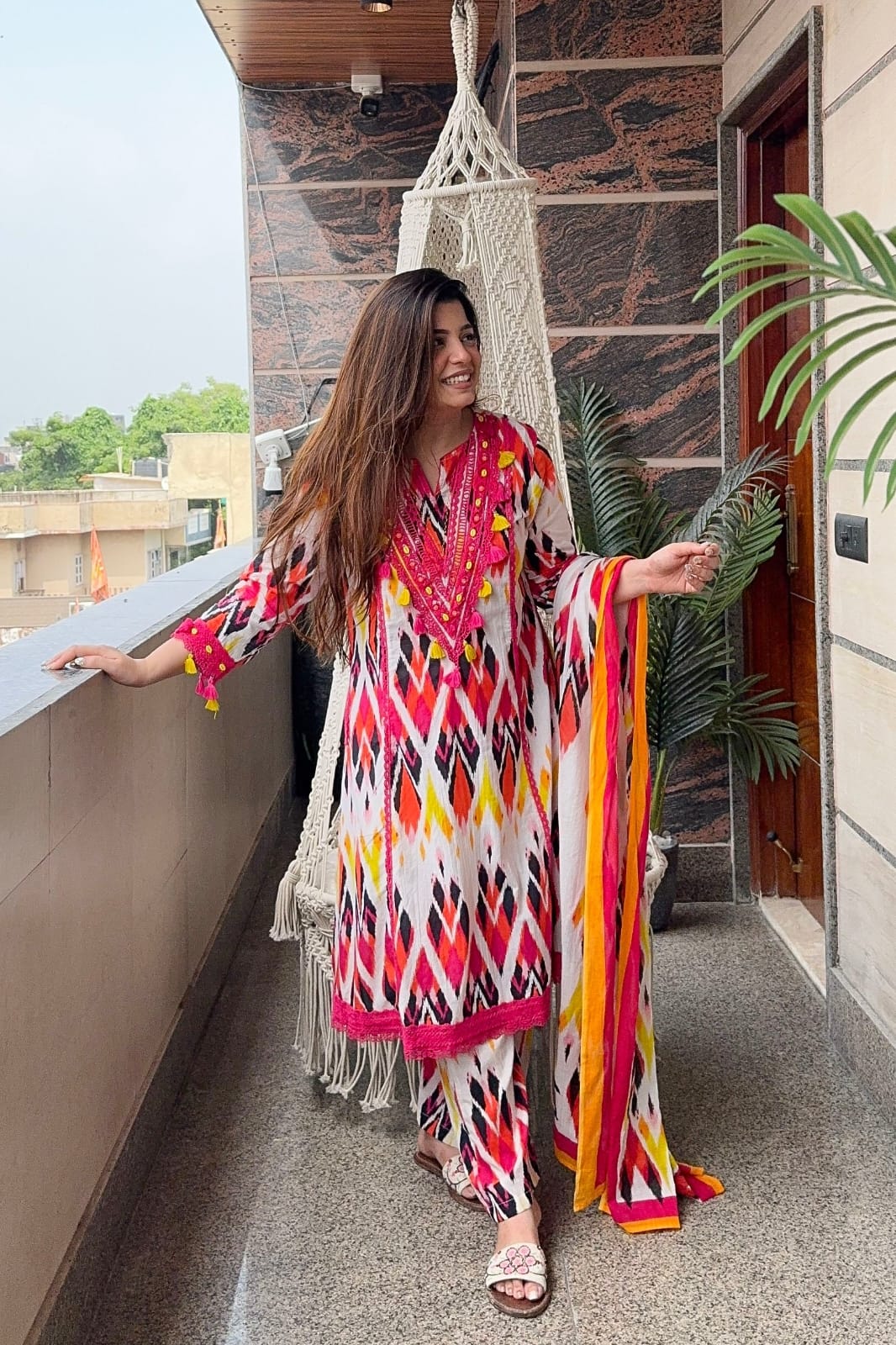 Beautiful Flower Style A-line kurta set