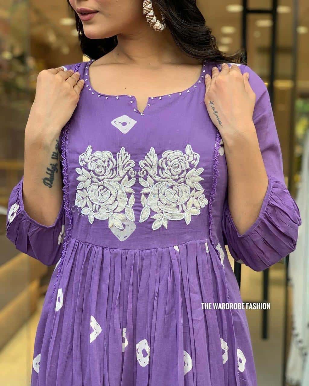 Stylish long slit embroidered kurti pant set