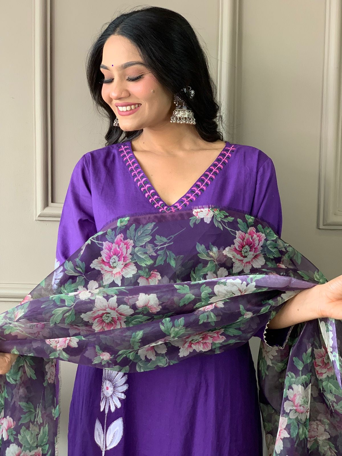 Beautiful kurta pant dupatta set embroidery lace