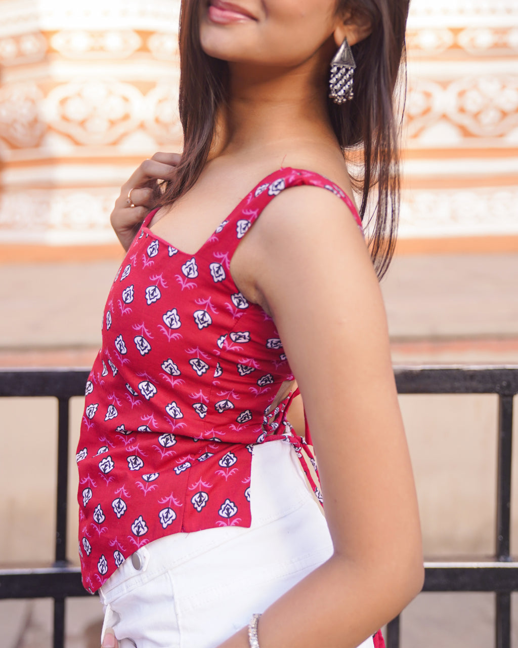 Surkh Red Block Print Sweetheart Neck Kurti | Bold Ethnic Top | Jaipur Trendz