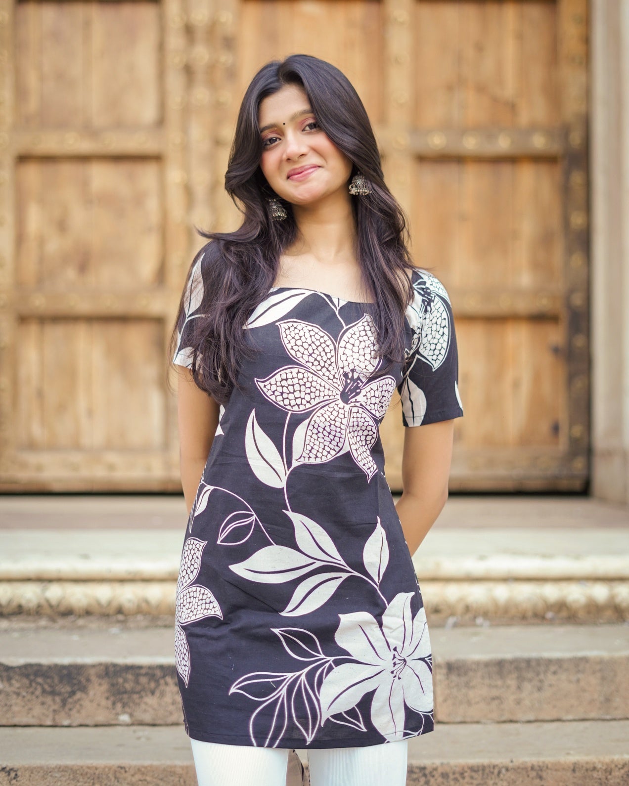 Muskan | Black & White Digital Print Cotton Short Kurti