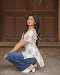 Ayesha | Ivory Floral Block Print Puff Sleeve Short Kurti