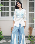 White & Cerulean Blue Embroidered Cotton Co-Ord Set