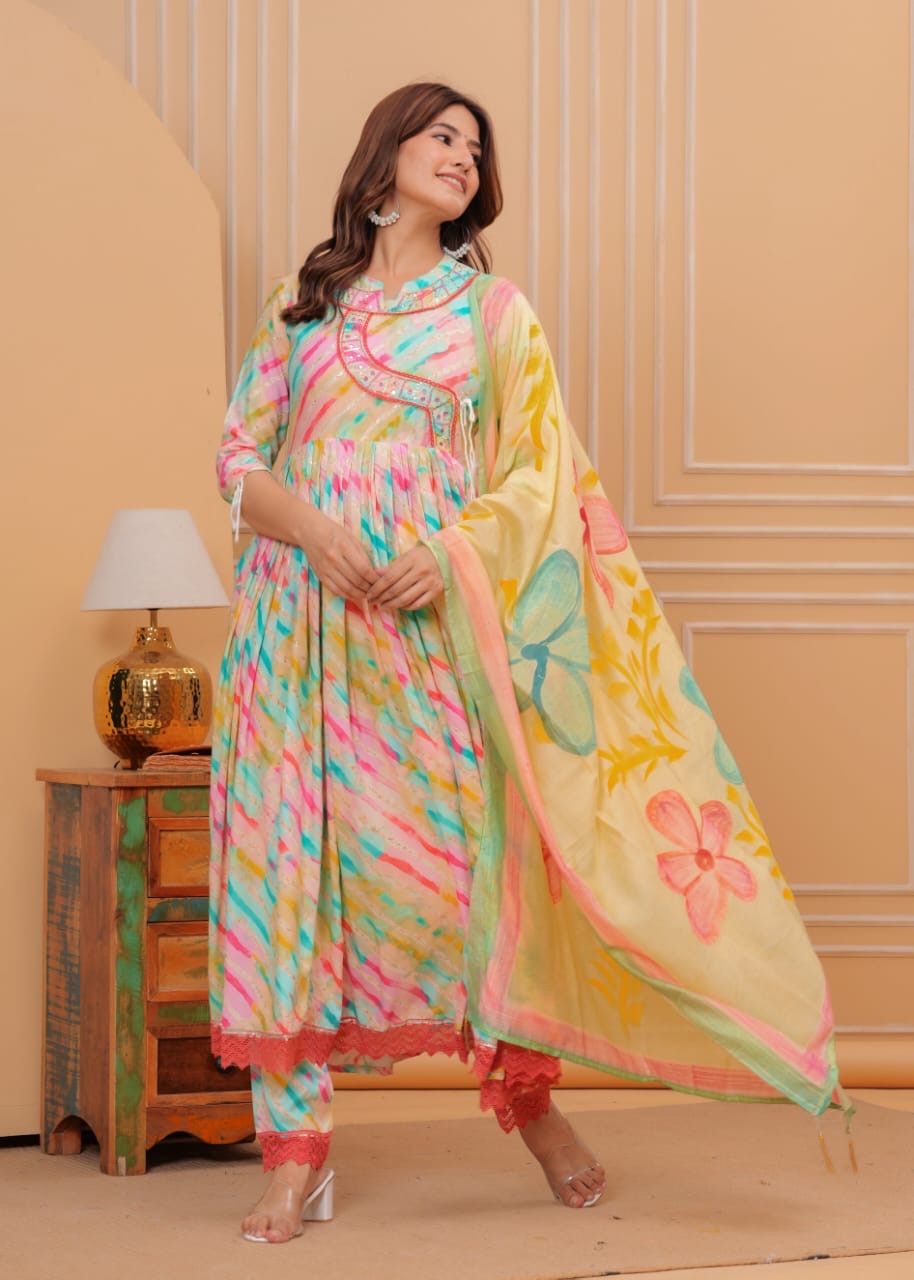 Heavy party wear sequence and mirror work kurta set